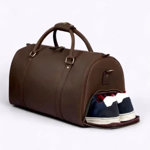 Custom Genuine Leather Vintage Geometric Zipper Eco Friendly Travel Bag Large Capacity Weekend Men’s Duffle Bag