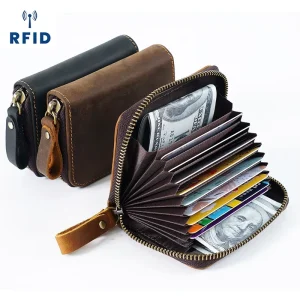 Custom Genuine Leather Zipper RFID Blocking Wallet for Men