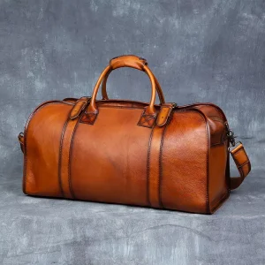 Custom Handmade Vintage Cowhide Leather Men’s Large Capacity Zipper Closure Nylon Portable Shoulder Messenger Laptop Travel Bag