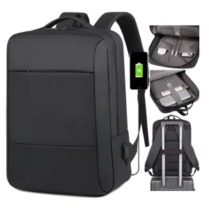 Custom High Quality Computer Business Travel Waterproof Laptop Backpack with Usb Charging Port