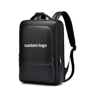 Custom High Quality PU Leather Men’s Computer Backpack Waterproof Classic School Travel Laptop Backpack with USB Charging