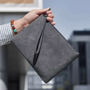Custom Italian Alcantara Men’s Casual Zip Envelope Business Clutch Wrist Mobile Phone Bag