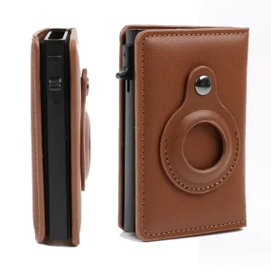 Custom LOGO Business RFID Wallet Degaussing Men’s Brown Metal PU Leather Credit Card Coin Wallet Clip Card Holder