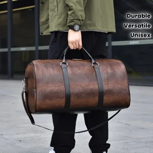 Custom LOGO Fashion Luxury High End Unisex Full Grain Cow Leather PU Zipper Closure Duffel Travel Weekender Bag OEM and ODM
