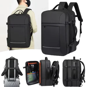 Custom LOGO Men’s Business Backpack Travel USB Type C Dual Port Password Lock Expandable Anti Theft Waterproof Laptop Backpack
