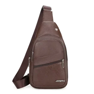 Custom LOGO Travel Crossbody Bags for Men PU Leather Waterproof Sling Backpack Outdoor Fashion Single Sport Shoulder Chest Bags