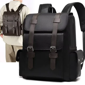 Custom Laptop Travel Backpack Men Vintage PU Leather Zipper Waterproof Summer College School Casual 15.6″ Laptop Work Backpack