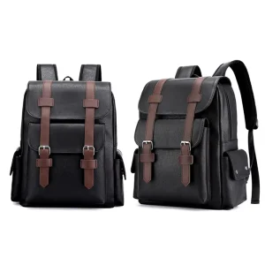 Custom Large Capacity Luxury Waterproof PU Leather Men Black School Travel Bags Backpack