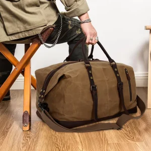 Custom Large Carry on Waterproof Sport Gym Vintage Camping Waxed Canvas Bag Overnight Weekender Canvas Duffle Bags for Men