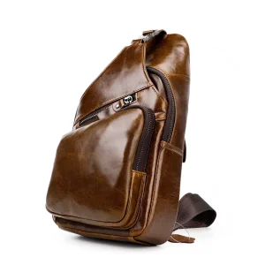 Custom Leather Goods Factory Men’s Genuine Leather Chest Bag Casual Sports Front Sling Bag Breathable Bag