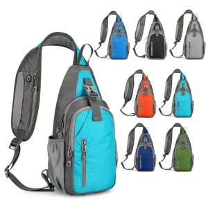 Custom Letter Logo Simple Portable Travel Camping USB Charging Port Water-Proof Sling Bag Crossbody Backpack