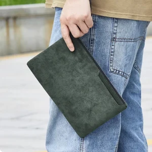 Custom Logo Alcantara Suede Casual Zip Business Clutch Wrist Mobile Phone Bag for Men