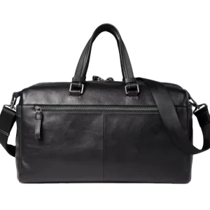 Custom Logo Black Genuine Leather Men’s Soft Briefcase Waterproof Large Capacity Lightweight Travel Outdoor Weekend Luggage Bag