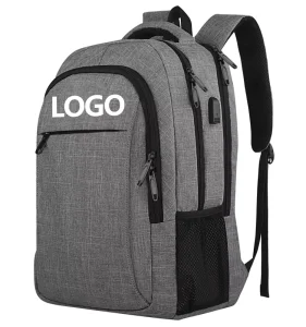 Custom Logo Black Grey Boy Girl School Waterproof Backpack with USB 19 Inch Laptop Classy Men’s Business