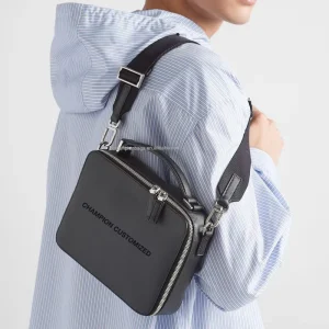 Custom Logo Black Zip Square Saffiano Leather Men’s Crossbody Messenger Sling Bag Shoulder Pack