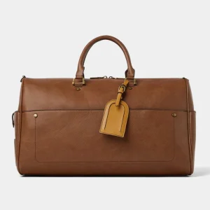 Custom Logo Brown Vegan Leather Men’s Duffel Travel Gym Bag Fashion Weekender Bag for Men