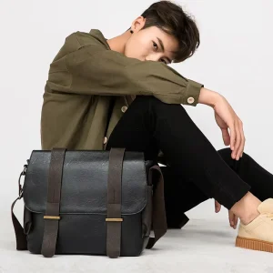 Custom Logo Business PU Leather Crossbody Bags with Letter Design Waterproof Vintage Fashion Men’s Messenger Bag