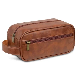 Custom Logo Business Portable Men’s PU Leather Toiletry Bag Travel Dopp Kit Hanging Hygiene Makeup Bag For Men TSN0125