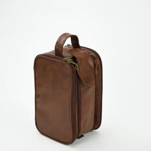 Custom Logo Business Portable Men’s PU Leather Toiletry Bag Travel Dopp Kit Men’s Hanging Hygiene Makeup Bag for Men TSN190526