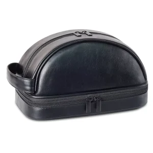 Custom Logo Business Portable Men’s PU Leather Toiletry Bag Travel Dopp Kit Men’s Hanging Hygiene Makeup Bag for Men Women