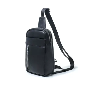 Custom Logo Chest Bag with Adjustable Shoulder Strap and Cell Phone Pocket Handmade Vegan Leather Men’s Sling Bag