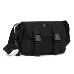 Custom Logo College Black Waterproof Nylon Adjustable Strap Compact Crossbody Shoulder Bag For Men Women