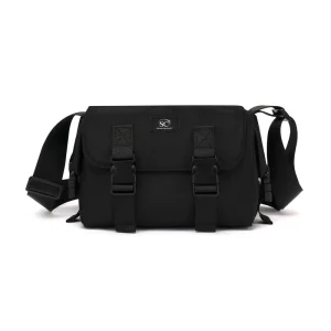 Custom Logo College Black Waterproof Nylon Shoulder Strap Water Resistant Crossbody Shoulder Bag For Men Women