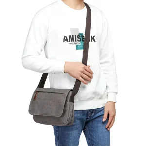 Custom Logo Cotton Canvas Zipper Durable Sling Cross Body Bag Vintage Travel Shoulder Messenger Bag for Men Women