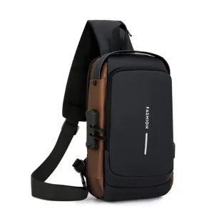 Custom Logo Crossbody Backpack Men’s Chest Bag with USB Charging Port Travel Sling Bag for Men Messenger Bags with Lock