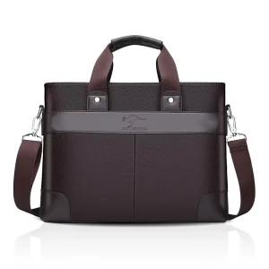 Custom Logo Design Men’s Casual Crossbody Bag Waterproof PU Leather Business Laptop Briefcase