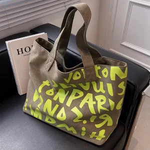 Custom Logo Eco Friendly Oversized Canvas Tote Bag With Cotton Handle Reusable Beach Supermarket Use Featuring Letter Pattern
