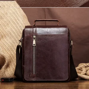 Custom Logo Engraved Genuine Leather Men’s Vintage Style Business Travel Shoulder Bag