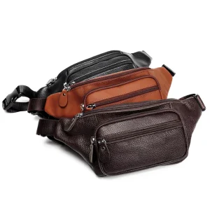 Custom Logo Fashion Men’s Bumbag Leather Waist Belt Bag with Zipper Closure in Stock