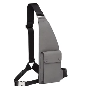 Custom Logo Grey Saffiano Leather Front Shoulder Pouch Crossbody Sling Men’s Chest Bags