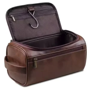 Custom Logo High Quality Pu Waterproof Travel Toiletry Bag Mens Makeup Pouch Luxury Faux Leather Cosmetic Bags for Man Dopp Kit
