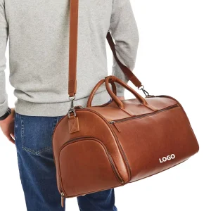 Custom Logo Large Capacity Genuine Leather Fashion Portable Travel Duffel Bag with Garment Bag & Shoe Compartment for Men