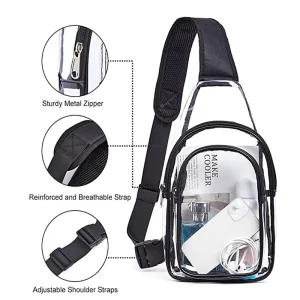 Custom Logo Large Capacity Single Shoulder Crossbody Black and White Travel Sports Gym Men Chest Clear Sling Bag