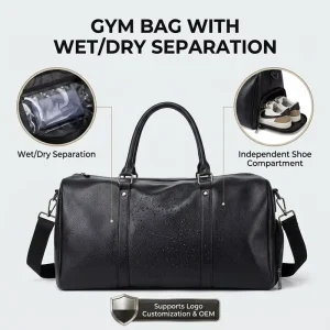 Custom Logo Large Capacity Waterproof Gym Duffel Bag with Wet Dry Compartment Large Capacity Weekender Travel Tote for Men
