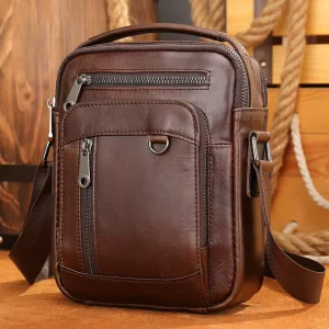 Custom Logo Leather Men’s Messenger Bag Crossbody Purse Side Bag Genuine Leather Shoulder Bag