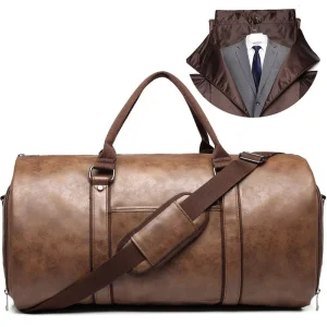 Large Travel PU Leather Garment Duffle Bag Convertible Mens Suit Travel Bags Outdoor Fitness Bag With Shoe Compartment