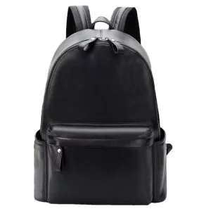 Custom Logo Men Western Style Computer School Bags Two Way Zipper Fashion Black Vegan Leather Backpack Laptop Bag for Women