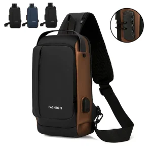 Custom Logo Men’s Anti-Theft Shoulder Bag Fashionable Waterproof Coded Lock USB Crossbody Sling Chest Bag for Outdoor