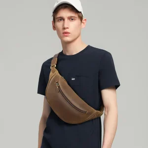 Custom Logo Men’s Bag Genuine Leather Chest Bag Men’s Casual Shoulder Bag Crazy Horse Leather Sports Chest for Men Outdoor