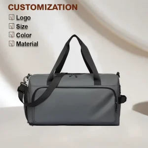 Custom Logo Men’s Black Grey Travel Sports Gym Duffle Bags For Men Sport With Custom Print