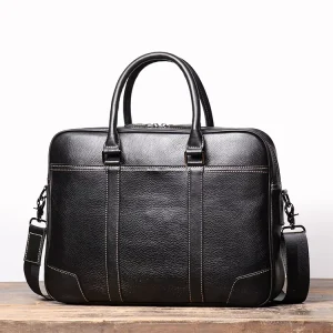 Custom Logo Men’s Business Briefcase Waterproof Laptop Handbag Shoulder Bag Genuine Leather Briefcase for Men