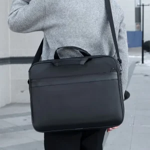 Custom Logo Men’s Business Laptop Bag Black Office Computer Briefcase with Strap for Work Travel