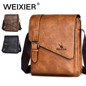 Custom Logo Men’s Vintage Casual Tote Bag Multi Pocket PU Leather Fashionable Commute Wear Resistant Crossbody Bag Sling Bag