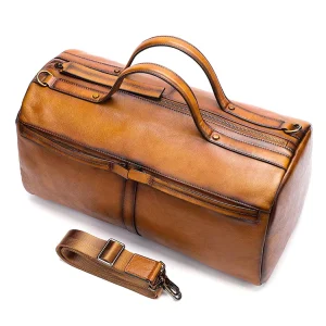 Custom Logo Men’s Vintage Genuine Leather Laptop Duffle Bag Zipper Waterproof Brown Business Travel Tote Bag