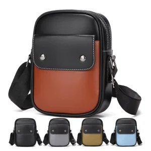 Custom Logo Mobile Phone Bag Vintage Bag Zipper Travel Men PU Leather Shoulder Bag