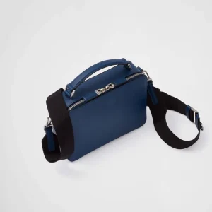 Custom Logo Navy Blue Saffiano Leather Men’s Zipper Crossbody Purse Shoulder Messenger Bag